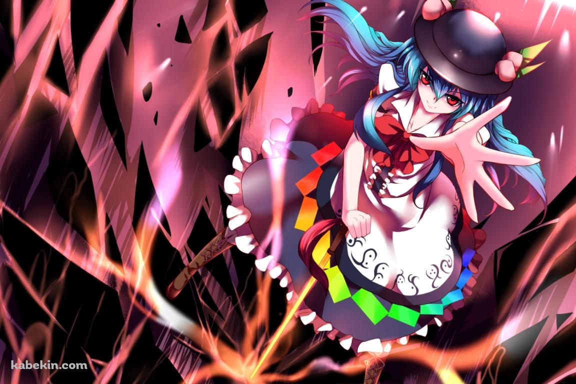 左手を上にかざす比那名居天子 / 東方の壁紙(1152px x 768px) 高画質 PC・デスクトップ用