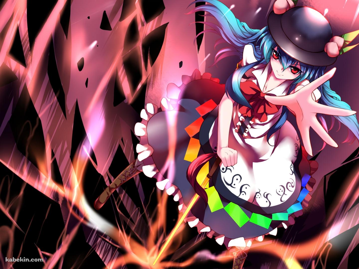 左手を上にかざす比那名居天子 / 東方の壁紙(1440px x 1080px) 高画質 PC・デスクトップ用