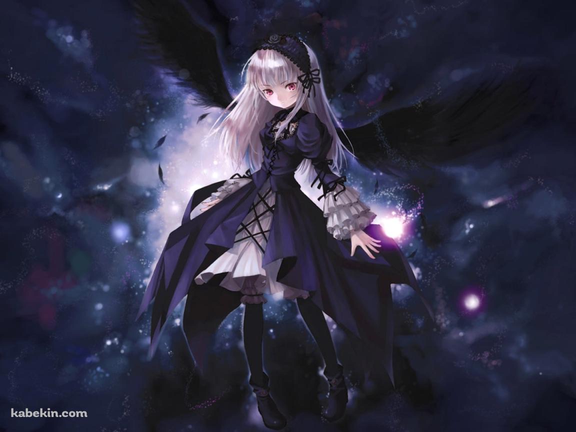 黒い翼が生えたかっこいい水銀燈 / 銀髪 / ローゼンメイデンの壁紙(1152px x 864px) 高画質 PC・デスクトップ用