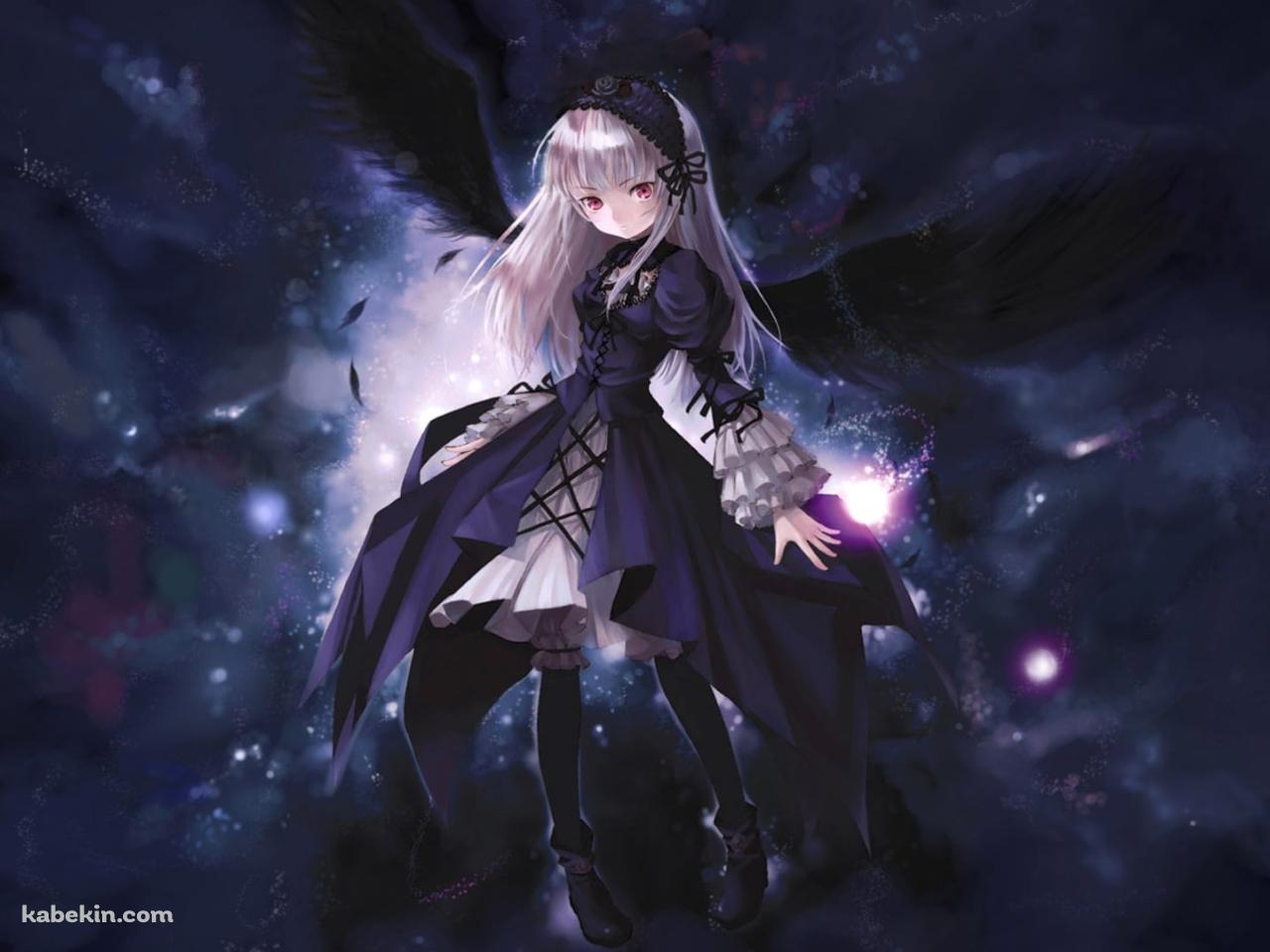 黒い翼が生えたかっこいい水銀燈 / 銀髪 / ローゼンメイデンの壁紙(1280px x 960px) 高画質 PC・デスクトップ用