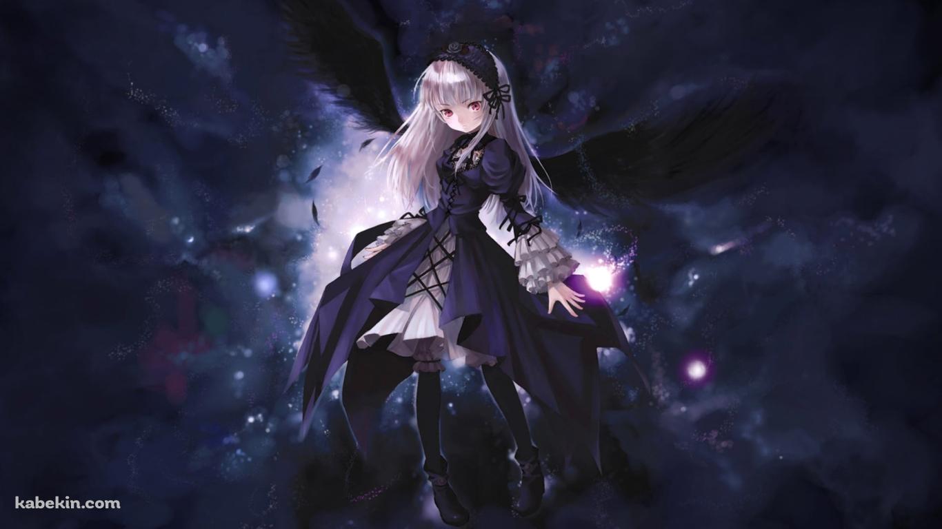 黒い翼が生えたかっこいい水銀燈 / 銀髪 / ローゼンメイデンの壁紙(1366px x 768px) 高画質 PC・デスクトップ用