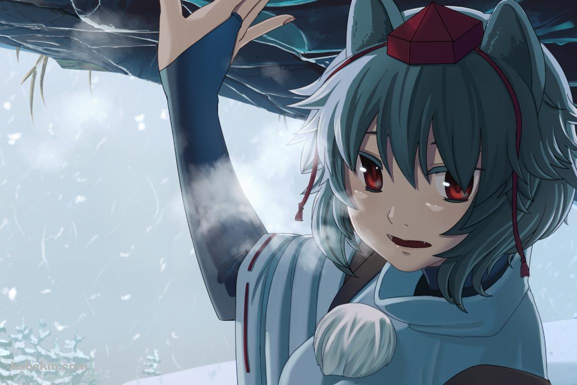 雪景色と犬走椛 / 冬 / 東方の壁紙(1152px x 768px) 高画質 PC・デスクトップ用