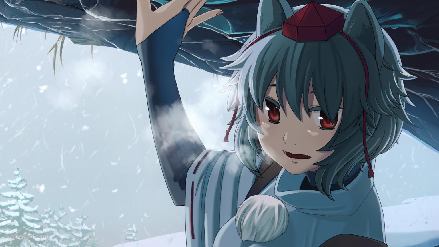 雪景色と犬走椛 / 冬 / 東方の壁紙(1536px x 864px) 高画質 PC・デスクトップ用
