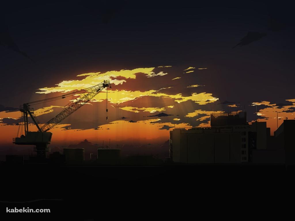 沈みゆく街中の工事現場 / クレーン / 夕焼けの壁紙(1024px x 768px) 高画質 PC・デスクトップ用