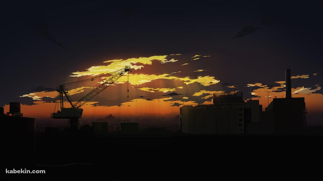 沈みゆく街中の工事現場 / クレーン / 夕焼けの壁紙(1242px x 698px) 高画質 PC・デスクトップ用