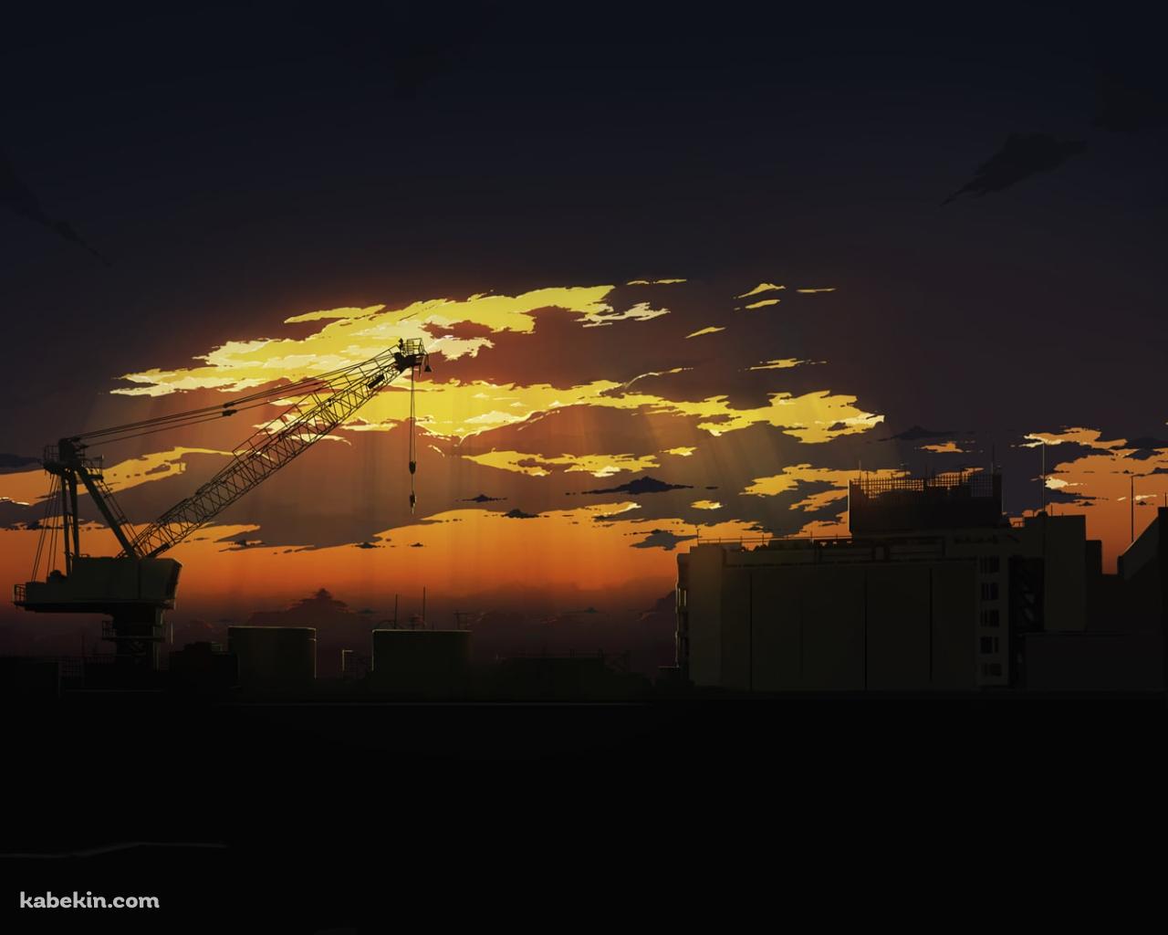 沈みゆく街中の工事現場 / クレーン / 夕焼けの壁紙(1280px x 1024px) 高画質 PC・デスクトップ用
