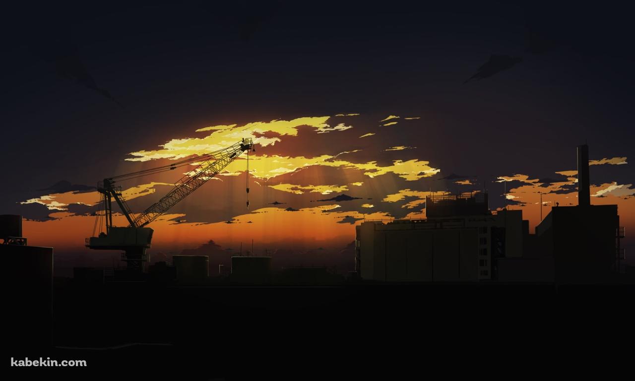 沈みゆく街中の工事現場 / クレーン / 夕焼けの壁紙(1280px x 768px) 高画質 PC・デスクトップ用
