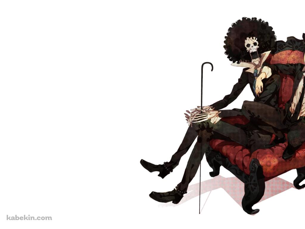 赤いソファに肩を組んで座るルフィとブルック / ワンピースの壁紙(1024px x 768px) 高画質 PC・デスクトップ用