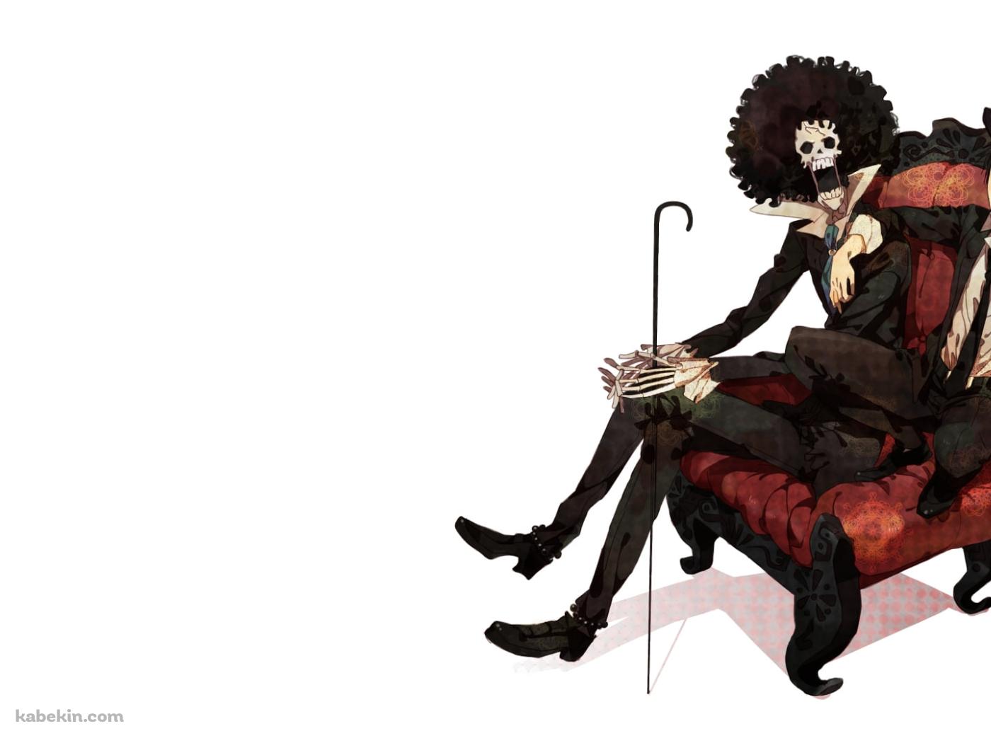 赤いソファに肩を組んで座るルフィとブルック / ワンピースの壁紙(1400px x 1050px) 高画質 PC・デスクトップ用