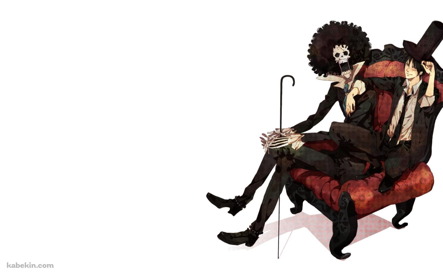 赤いソファに肩を組んで座るルフィとブルック / ワンピースの壁紙(1440px x 900px) 高画質 PC・デスクトップ用