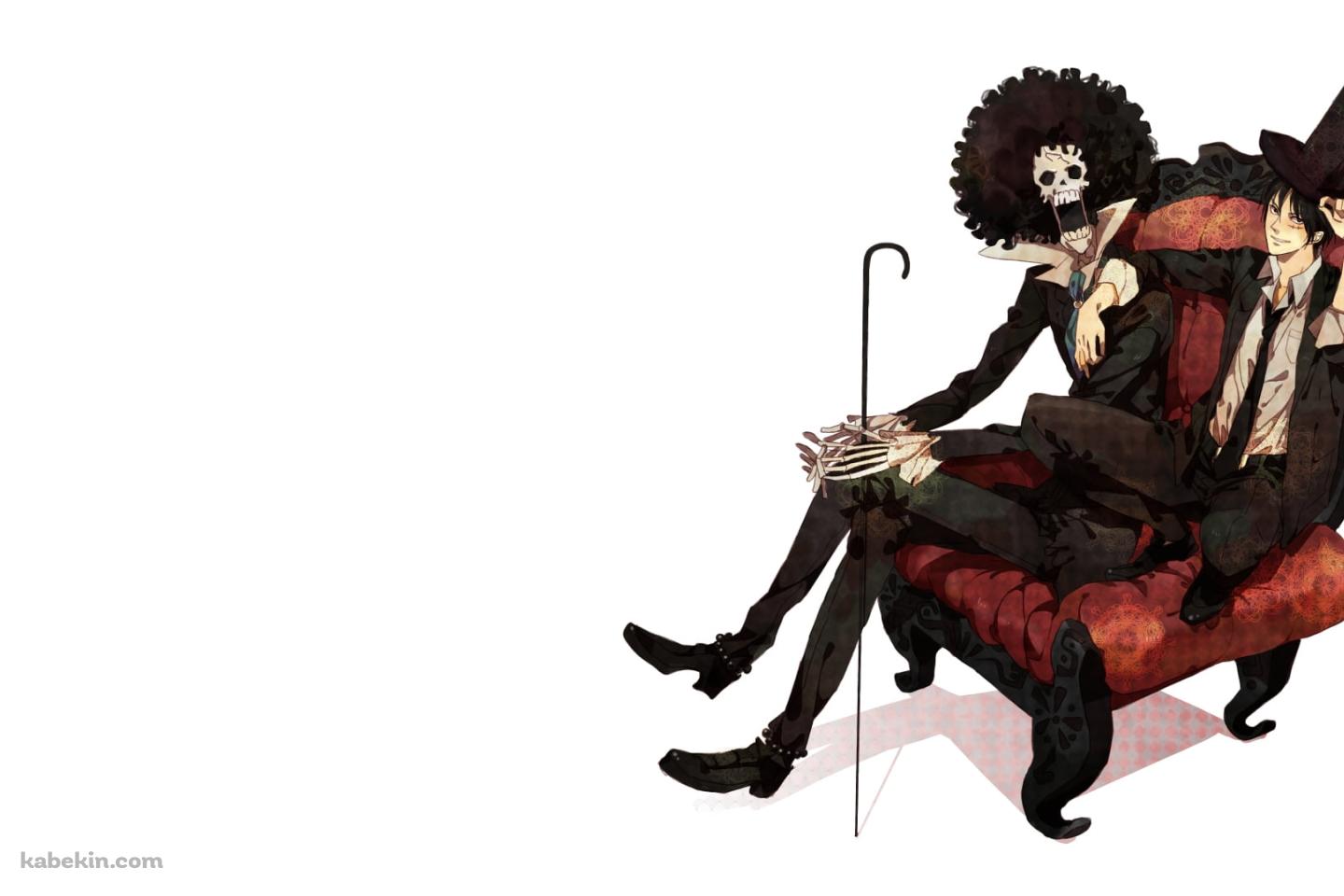 赤いソファに肩を組んで座るルフィとブルック / ワンピースの壁紙(1440px x 960px) 高画質 PC・デスクトップ用