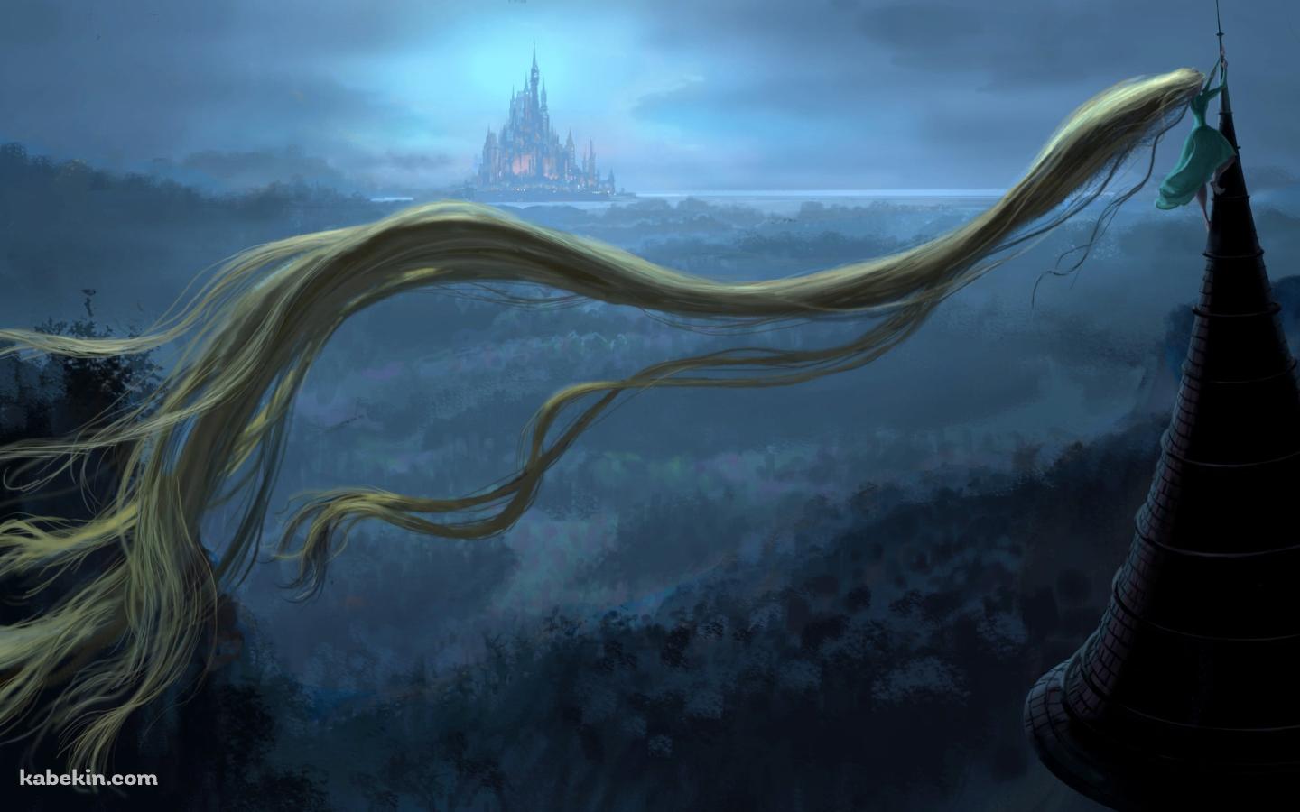遠くの城を眺める塔の上のラプンツェルの壁紙(1440px x 900px) 高画質 PC・デスクトップ用