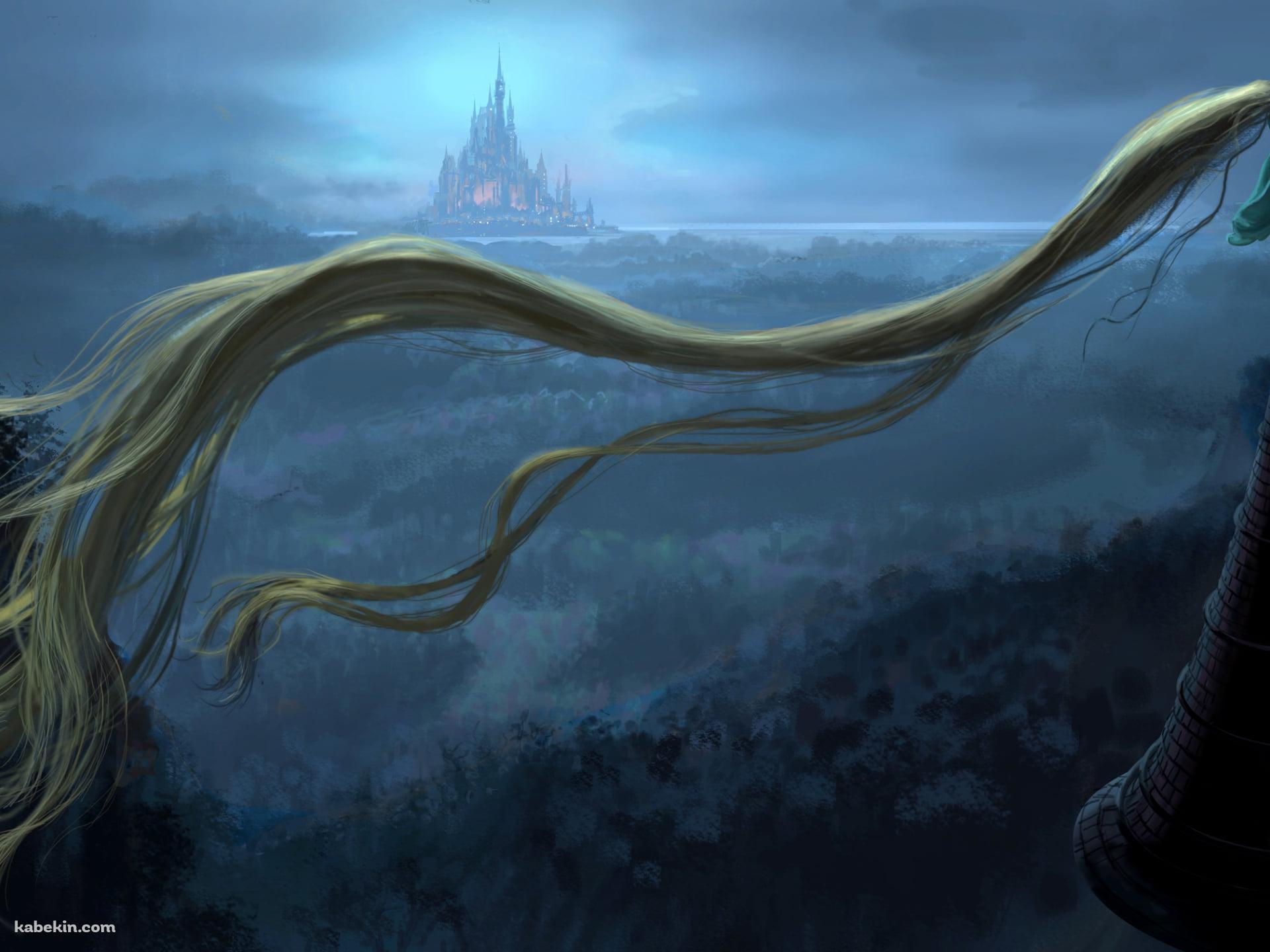 遠くの城を眺める塔の上のラプンツェルの壁紙(1920px x 1440px) 高画質 PC・デスクトップ用