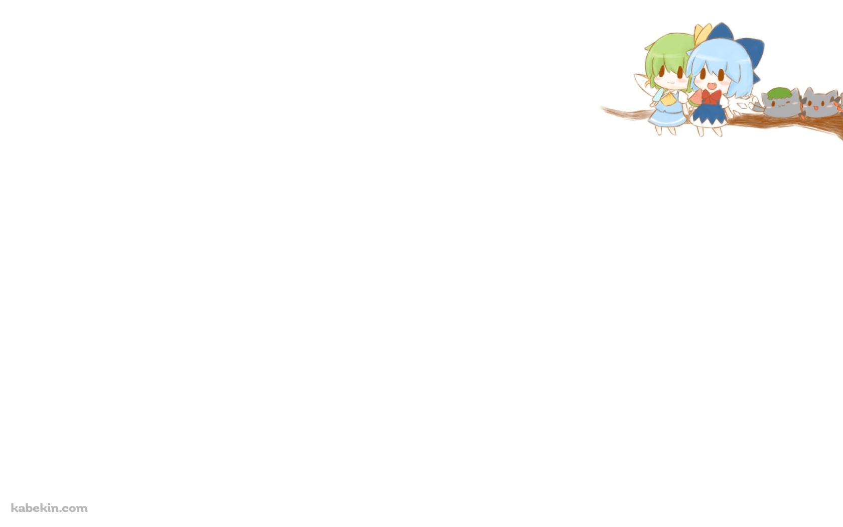 木の上に並んで座るチルノと火焔猫燐 / 東方の壁紙(1680px x 1050px) 高画質 PC・デスクトップ用