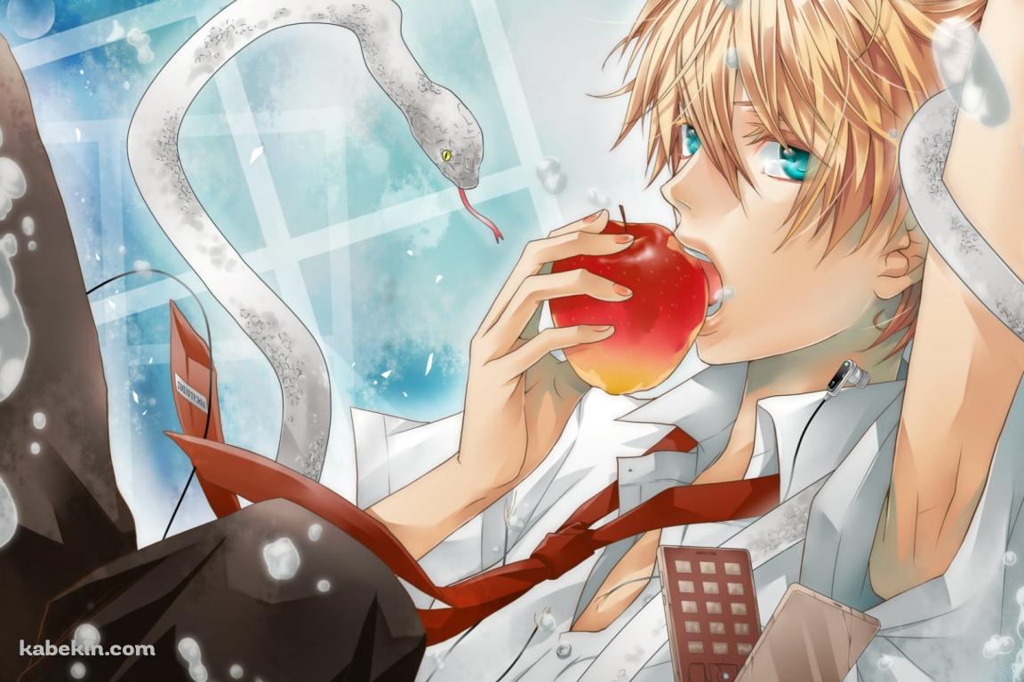 赤いリンゴを食べる白い蛇が纏わりついた鏡音レン / ボーカロイドの壁紙(1152px x 768px) 高画質 PC・デスクトップ用