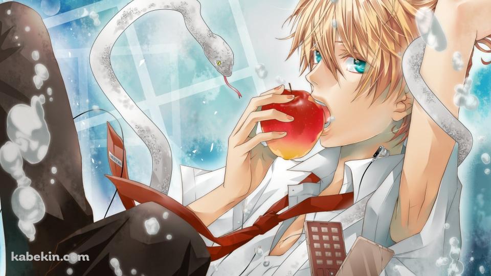 赤いリンゴを食べる白い蛇が纏わりついた鏡音レン / ボーカロイドの壁紙(960px x 540px) 高画質 PC・デスクトップ用