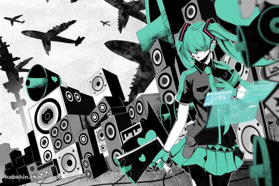 沢山のスピーカーと飛行機と初音ミク / かっこいい / ボカロの壁紙(1152px x 768px) 高画質 PC・デスクトップ用