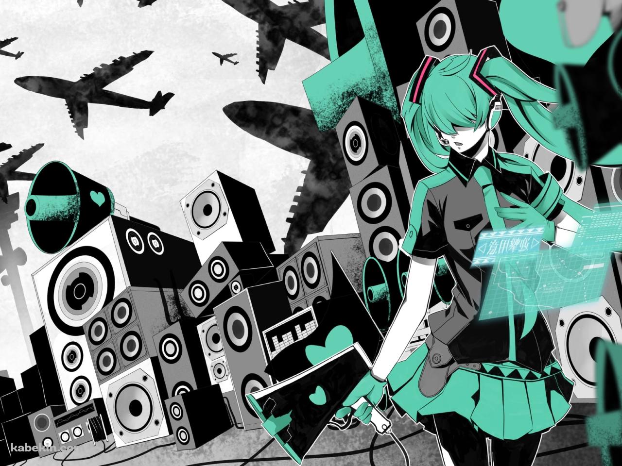 沢山のスピーカーと飛行機と初音ミク / かっこいい / ボカロの壁紙(1280px x 960px) 高画質 PC・デスクトップ用