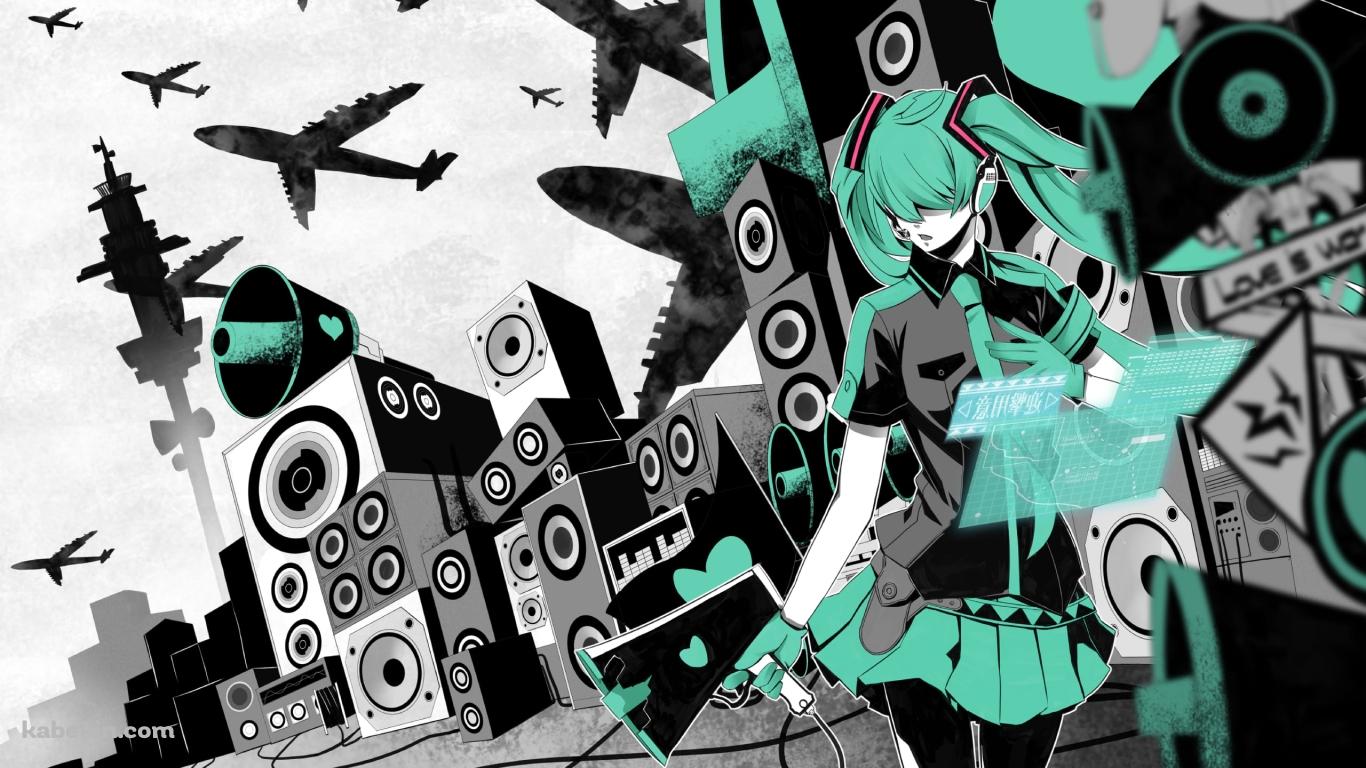 沢山のスピーカーと飛行機と初音ミク / かっこいい / ボカロの壁紙(1366px x 768px) 高画質 PC・デスクトップ用
