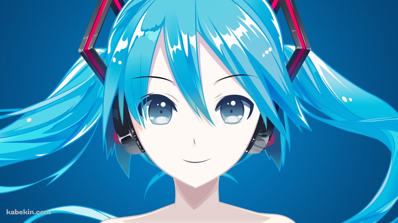 艶やかな青い髪の初音ミク / ボーカロイドの壁紙(1366px x 768px) 高画質 PC・デスクトップ用