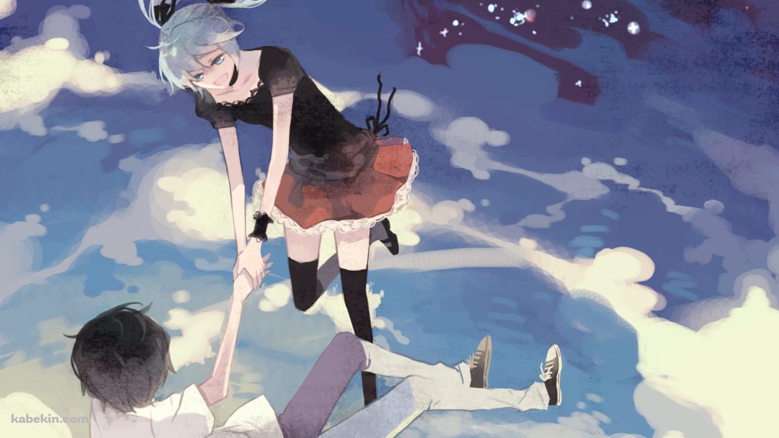 男の手を引っ張る初音ミク / ボーカロイドの壁紙(1536px x 864px) 高画質 PC・デスクトップ用