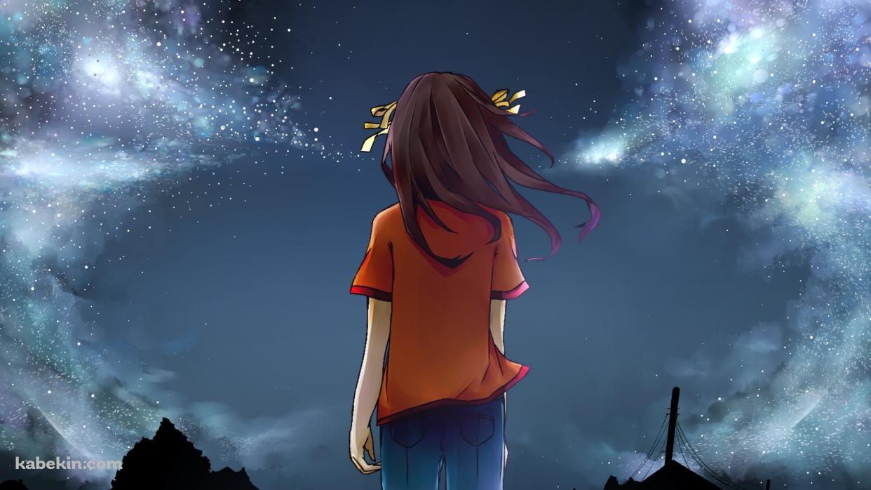 星空と涼宮ハルヒの後ろ姿 / 涼宮ハルヒの憂鬱の壁紙(1242px x 698px) 高画質 PC・デスクトップ用