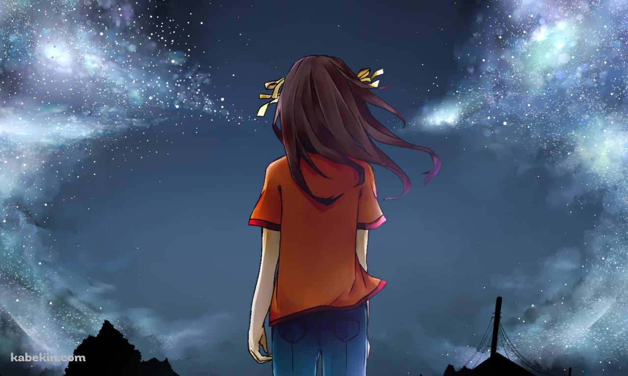 星空と涼宮ハルヒの後ろ姿 / 涼宮ハルヒの憂鬱の壁紙(1280px x 768px) 高画質 PC・デスクトップ用