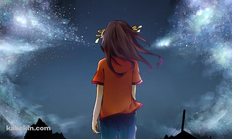 星空と涼宮ハルヒの後ろ姿 / 涼宮ハルヒの憂鬱の壁紙(800px x 480px) 高画質 PC・デスクトップ用