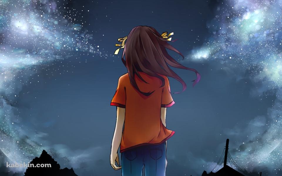 星空と涼宮ハルヒの後ろ姿 / 涼宮ハルヒの憂鬱の壁紙(960px x 600px) 高画質 PC・デスクトップ用