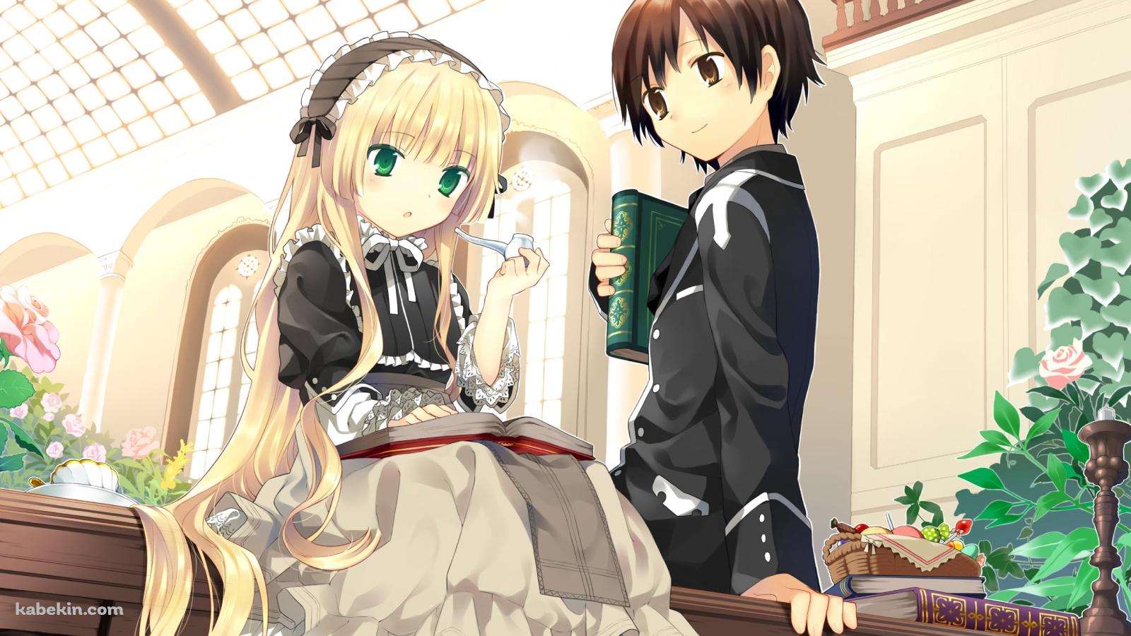 机の上に座る久城 一弥とヴィクトリカ・ド・ブロワ / GOSICK -ゴシック-の壁紙(1600px x 900px) 高画質 PC・デスクトップ用