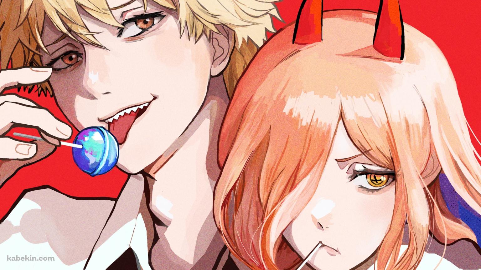 チュッパチャップスを食べるパワーとデンジ / チェンソーマンの壁紙(1536px x 864px) 高画質 PC・デスクトップ用