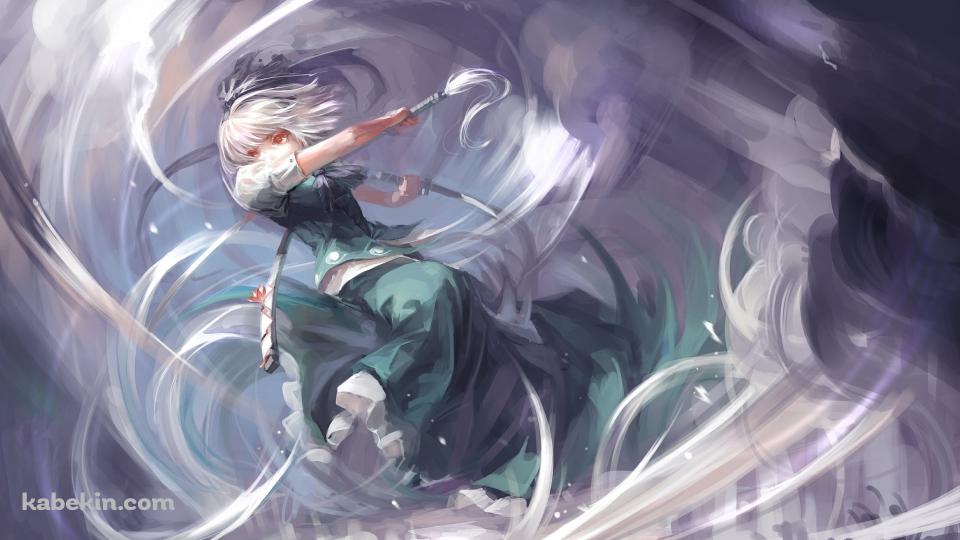 攻撃するかっこいい魂魄妖夢 / 緑のドレス / 東方の壁紙(960px x 540px) 高画質 PC・デスクトップ用