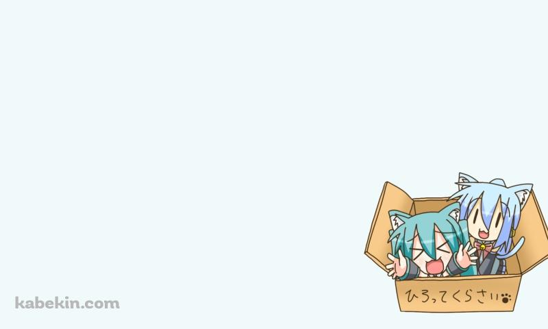 段ボールに入ったちびミクと清音スズ / ボーカロイドの壁紙(800px x 480px) 高画質 PC・デスクトップ用