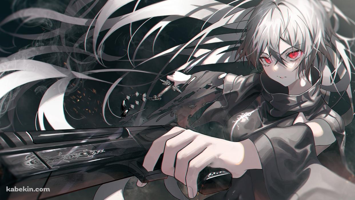 黒い銃を持つかっこいい女性の壁紙(1242px x 698px) 高画質 PC・デスクトップ用