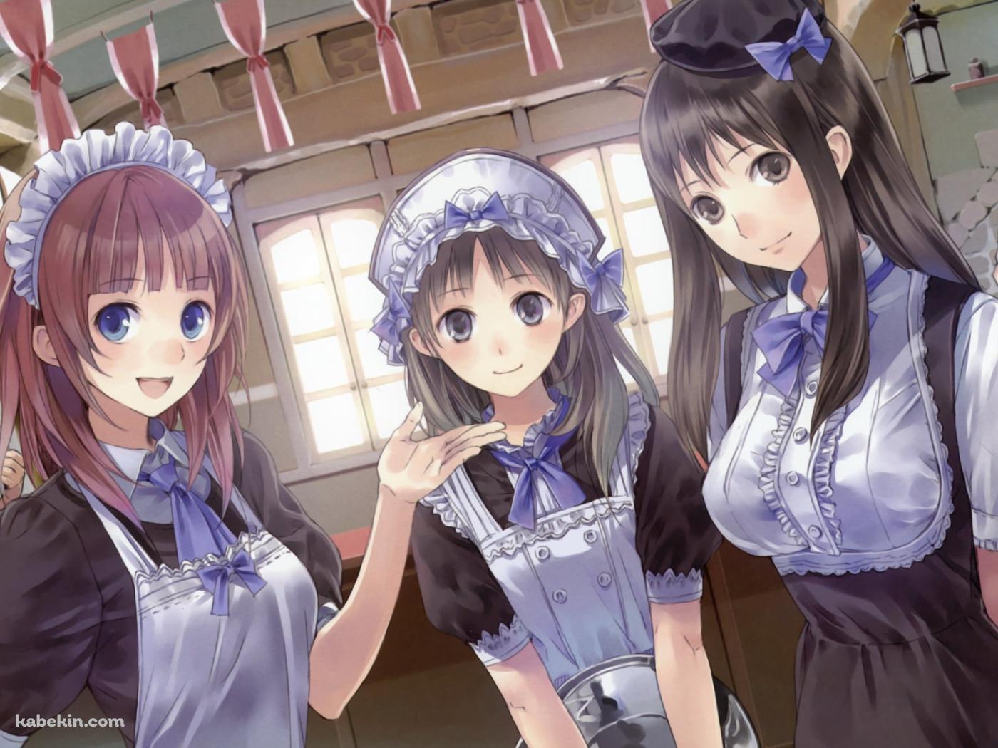 メイド姿のロロライナ・フリクセル / ツェツィーリア・ヘルモルト / イクセル・ヤーン / ゲラルド・コーネフ / アトリエシリーズの壁紙(1400px x 1050px) 高画質 PC・デスクトップ用