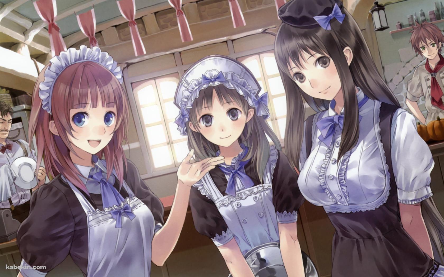 メイド姿のロロライナ・フリクセル / ツェツィーリア・ヘルモルト / イクセル・ヤーン / ゲラルド・コーネフ / アトリエシリーズの壁紙(1680px x 1050px) 高画質 PC・デスクトップ用