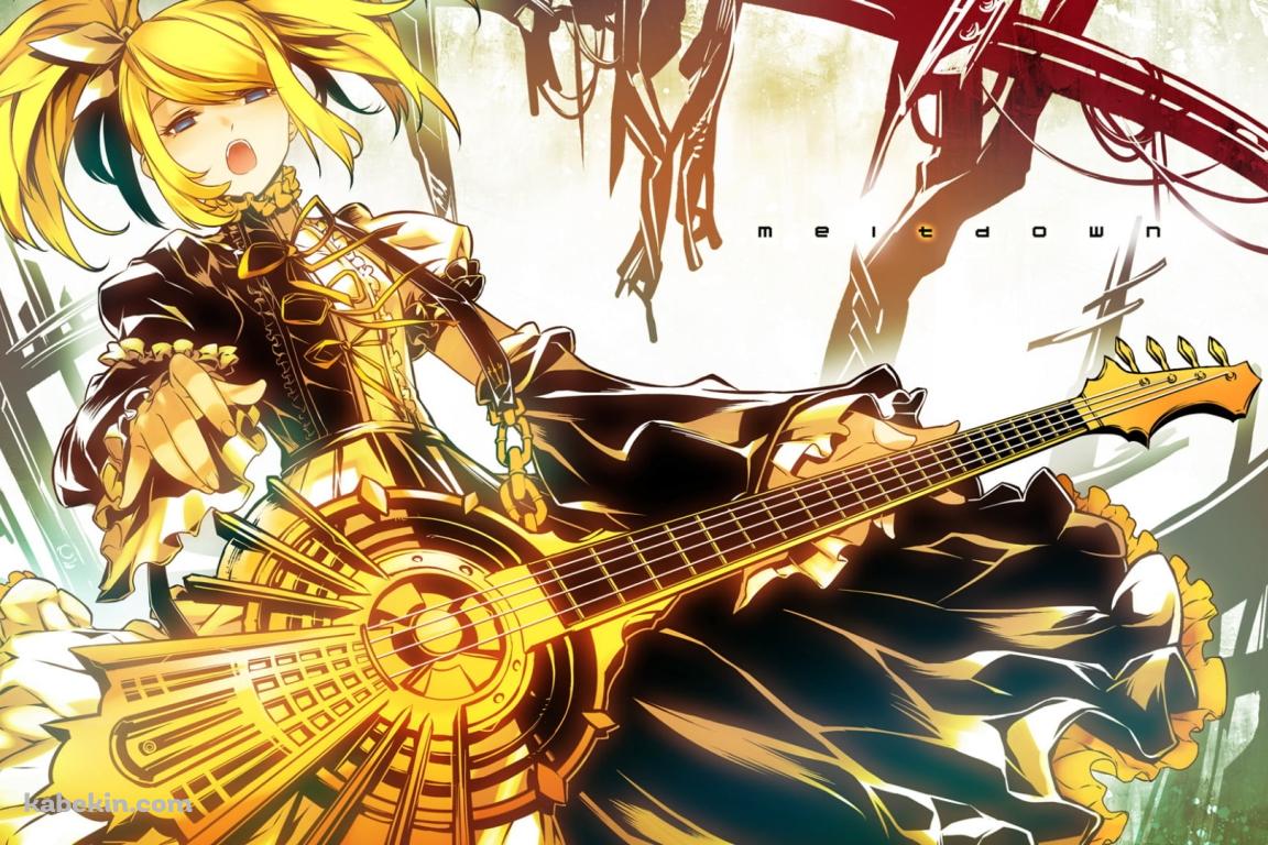 金色のギターを弾く鏡音リン / 炉心融解 / ボーカロイドの壁紙(1152px x 768px) 高画質 PC・デスクトップ用