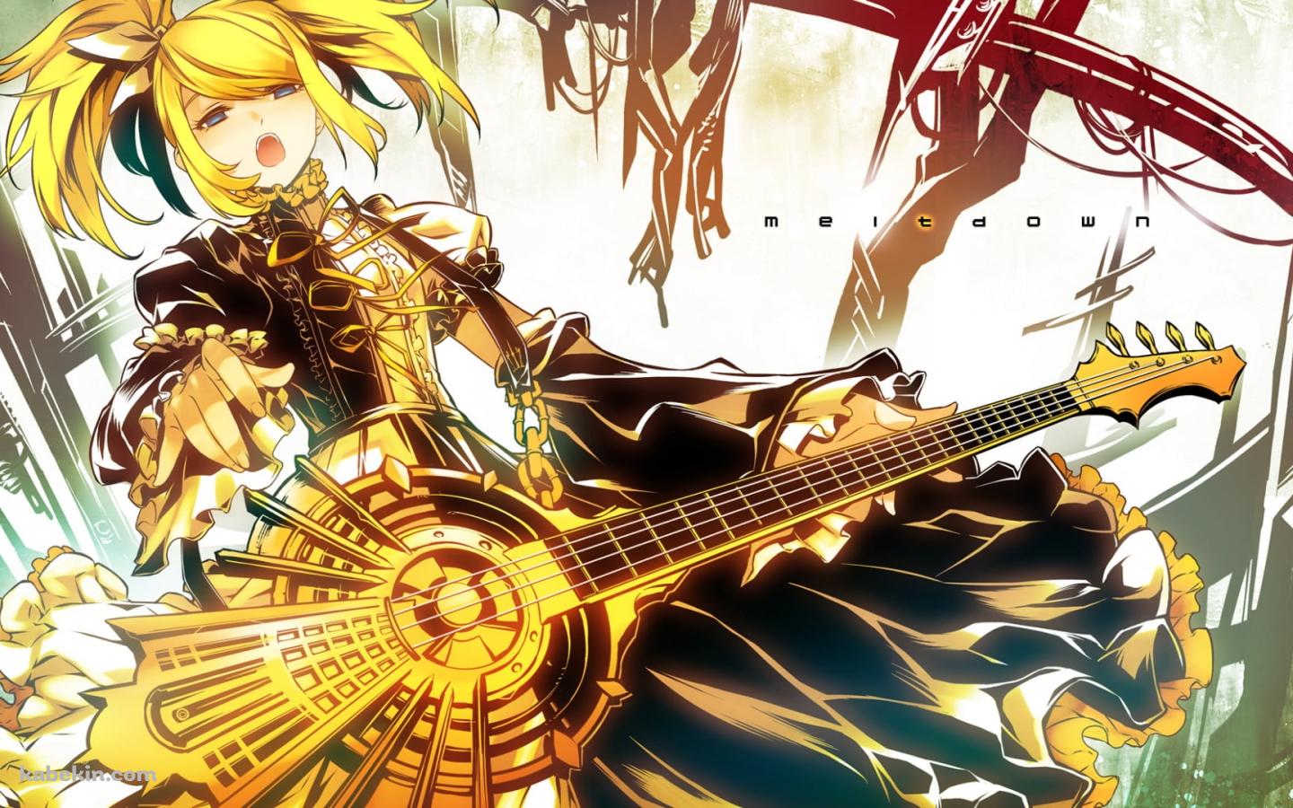 金色のギターを弾く鏡音リン / 炉心融解 / ボーカロイドの壁紙(1440px x 900px) 高画質 PC・デスクトップ用