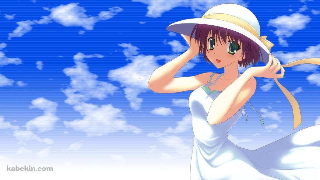 帽子を抑える桔梗 霧 / 青空 / Canvas 〜セピア色のモチーフ〜の壁紙(1051px x 591px) 高画質 PC・デスクトップ用