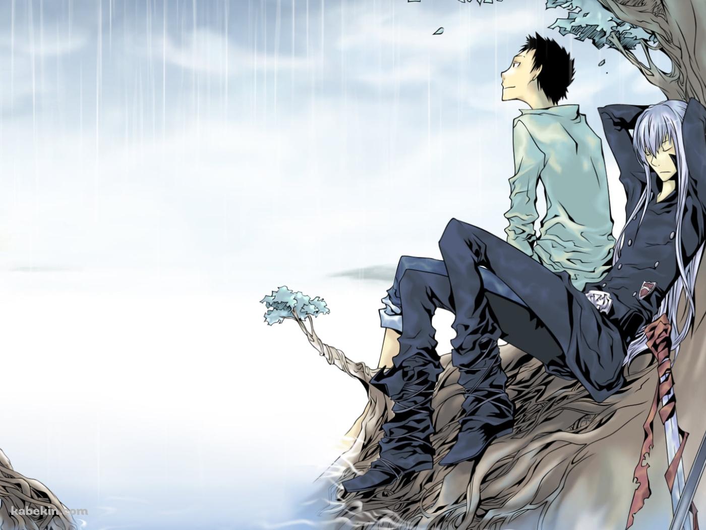 豪雨の中、木の下で雨宿りする山本武とスペルビ・スクアーロ / 家庭教師ヒットマンREBORN!の壁紙(1400px x 1050px) 高画質 PC・デスクトップ用
