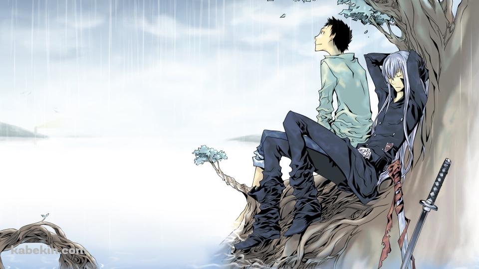 豪雨の中、木の下で雨宿りする山本武とスペルビ・スクアーロ / 家庭教師ヒットマンREBORN!の壁紙(960px x 540px) 高画質 PC・デスクトップ用