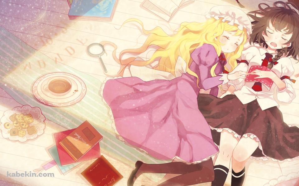 添い寝する宇佐見蓮子とマエリベリー・ハーン / 東方の壁紙(960px x 600px) 高画質 PC・デスクトップ用