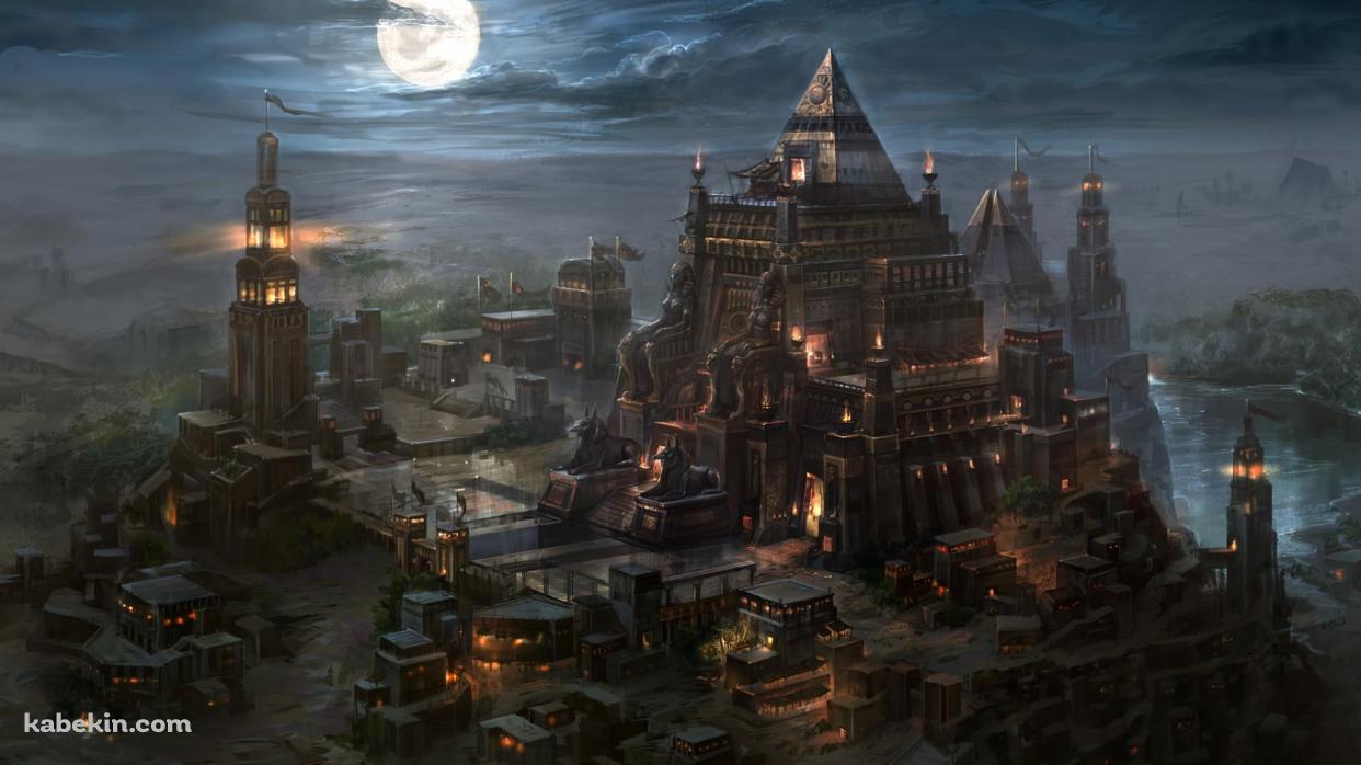 満月と巨大な建築物の壁紙(1242px x 698px) 高画質 PC・デスクトップ用