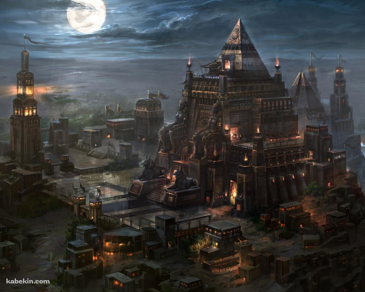 満月と巨大な建築物の壁紙(1280px x 1024px) 高画質 PC・デスクトップ用