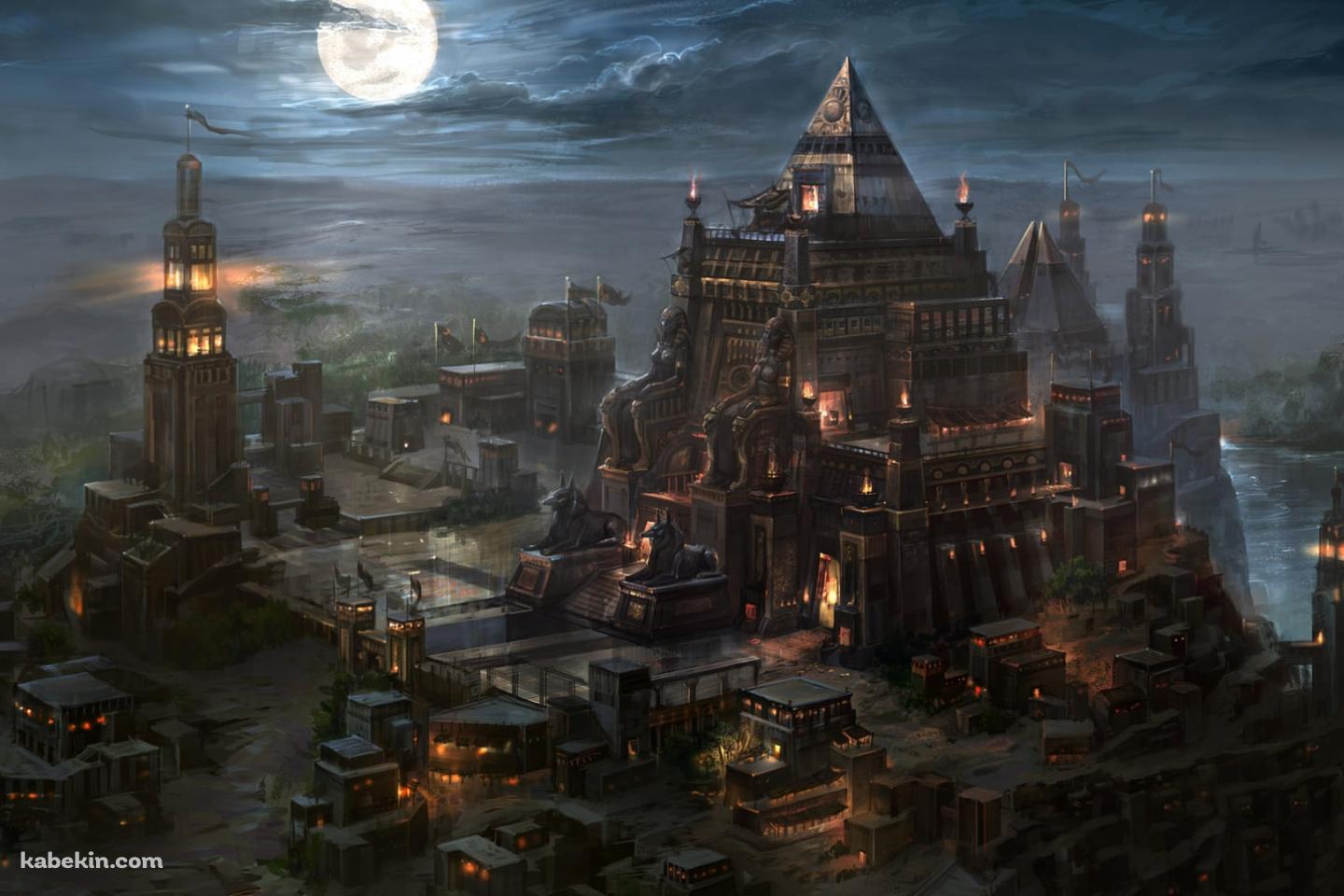 満月と巨大な建築物の壁紙(1440px x 960px) 高画質 PC・デスクトップ用