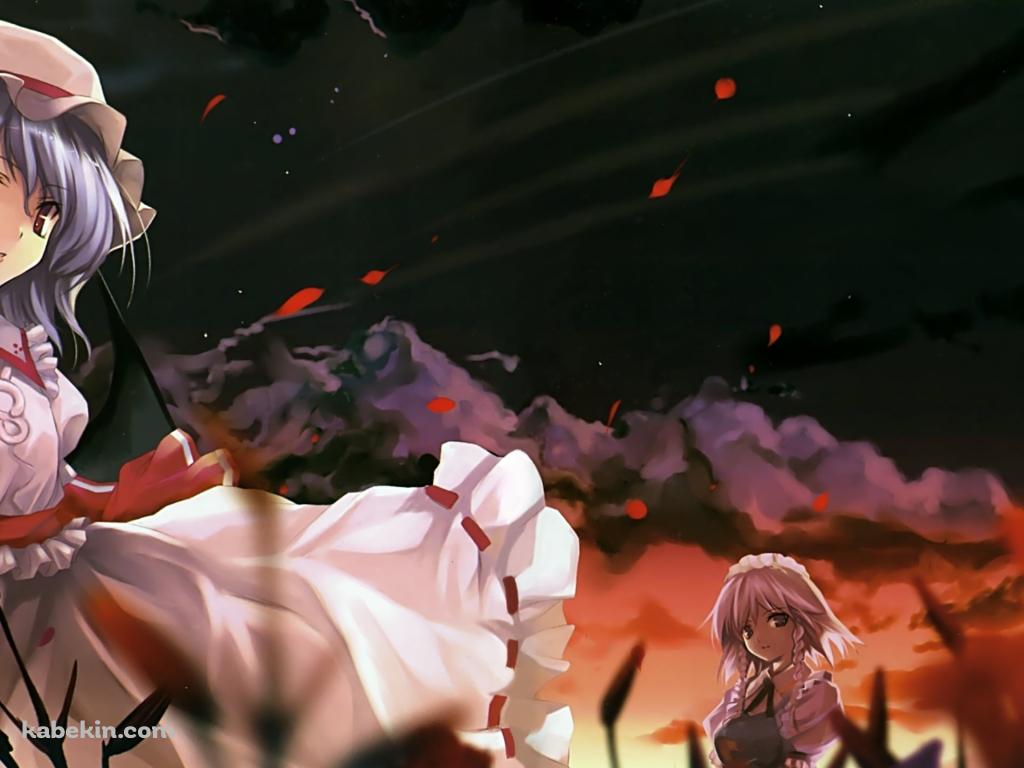 赤い草木とレミリア・スカーレットと十六夜咲夜 / 東方の壁紙(1024px x 768px) 高画質 PC・デスクトップ用