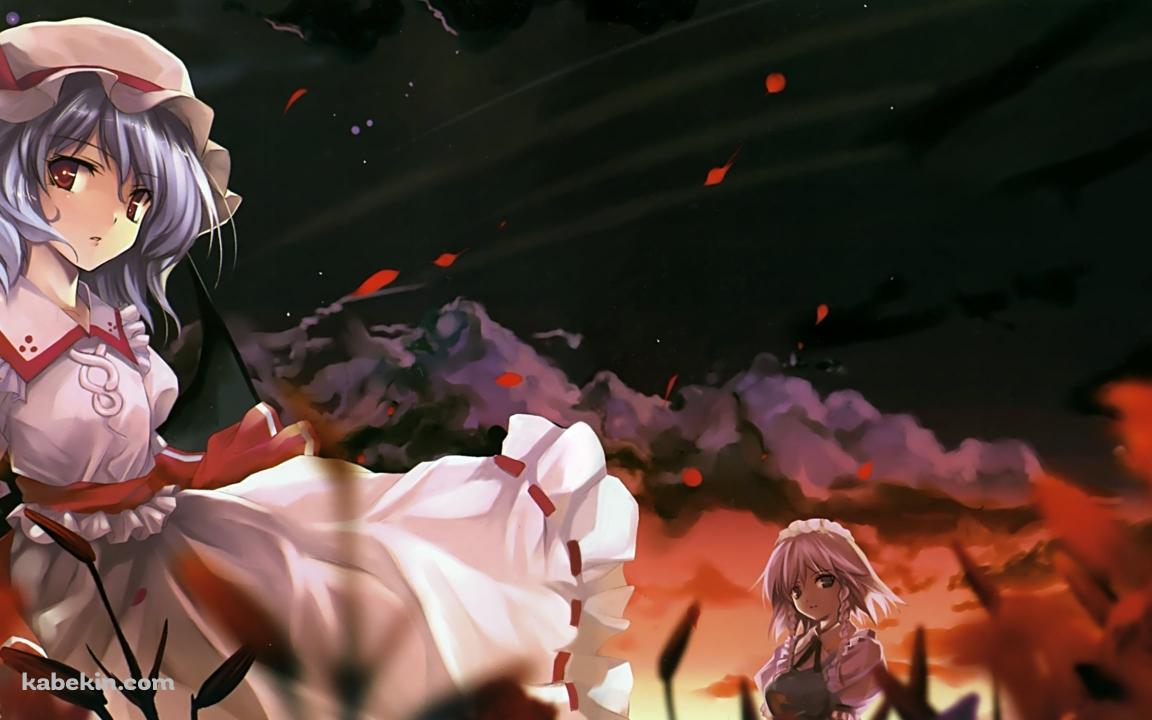 赤い草木とレミリア・スカーレットと十六夜咲夜 / 東方の壁紙(1152px x 720px) 高画質 PC・デスクトップ用