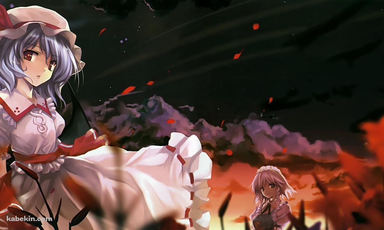 赤い草木とレミリア・スカーレットと十六夜咲夜 / 東方の壁紙(1280px x 768px) 高画質 PC・デスクトップ用