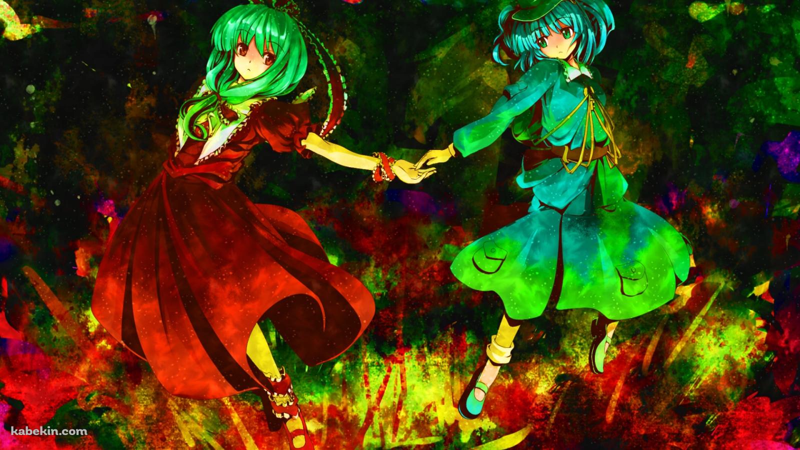 手をつなぐ鍵山雛と河城にとり / 東方の壁紙(1600px x 900px) 高画質 PC・デスクトップ用