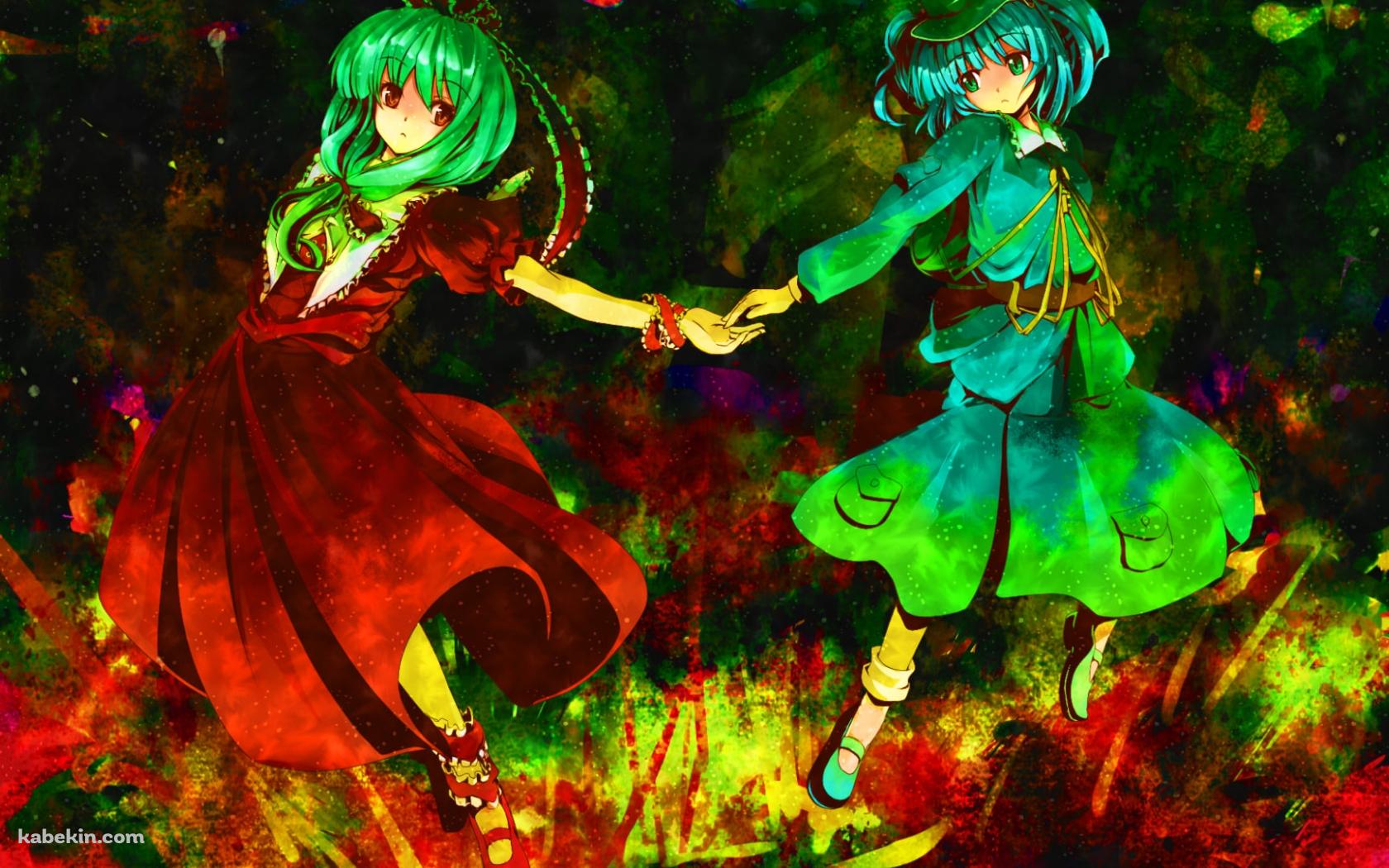 手をつなぐ鍵山雛と河城にとり / 東方の壁紙(1680px x 1050px) 高画質 PC・デスクトップ用